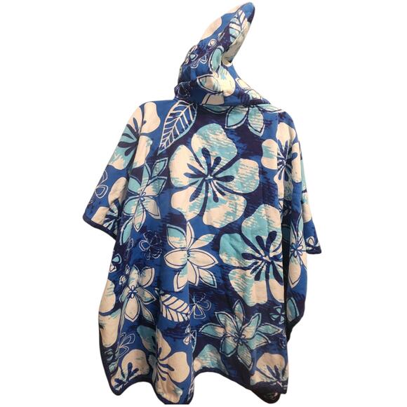 Retro Floral Blue Hooded Beach Towel Hibiscus India - Picture 3 of 5